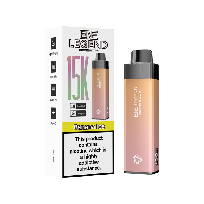 Elux Legend vape device and packaging on a white background Banana Ice elux