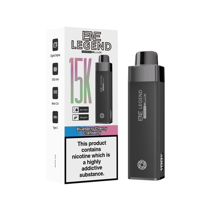 Elux Legend vape device and packaging on a white background Elux blueberry cherry cranberry 