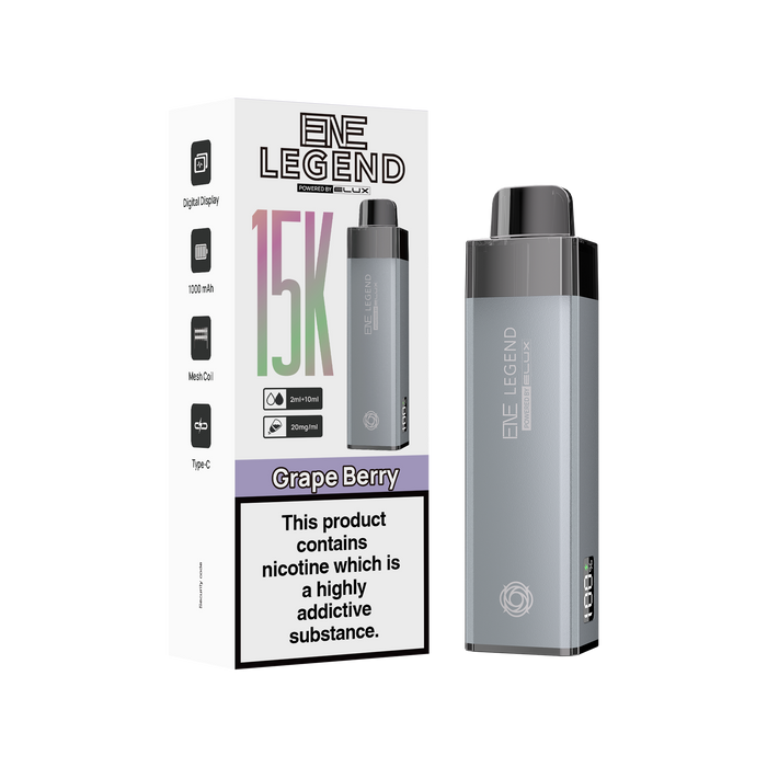 Elux Legend vape device and packaging on a white background Elux Grape Berry 