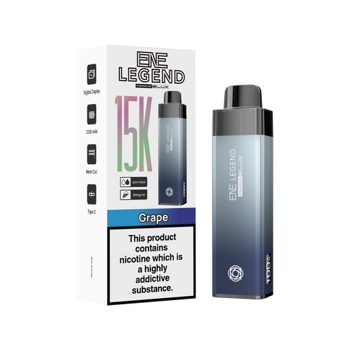 Elux Legend vape device kit and packaging on a white background grape