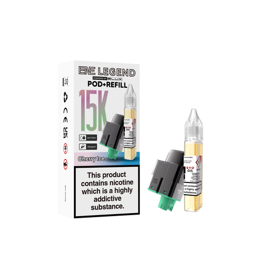 Elux Legend vape pod and refill packaging on a white background elux cherry ice