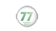 77 Nicotine Pouch Peppermint ice in green writing on a white tub 2 dot strength