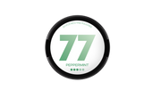 77 Nicotine Pouch Peppermint ice in green writing on a white tub 3 dot 