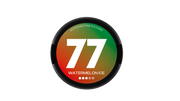 77 Nicotine Pouch Watermelon ice in white writing on a red and green tub 3 dot strength