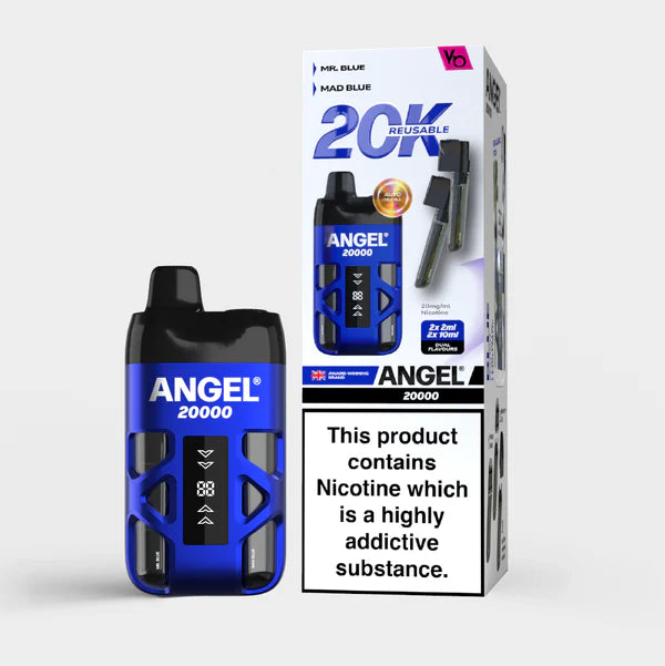 Blue Edition Angel 20000 vaping device with packaging on a white background
