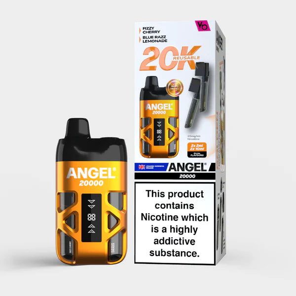 ANGEL 20000 vaping device and packaging on a white background Golden Edition