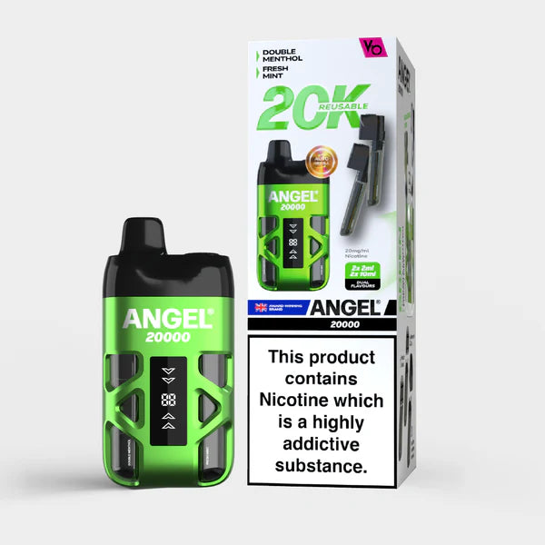 Green Angel vape device with packaging on a white background green edition