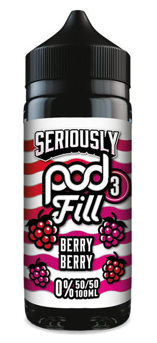 Vape juice bottle with berry flavour label on a white background doozy