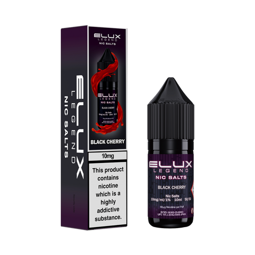 Ellux Legend Nic Salts Black Cherry vape juice packaging on a white background