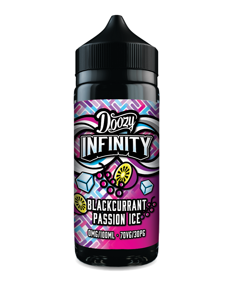 00ml Doozy Infinity Shortfill bottle – Blackcurrant Passion Ice flavour vape juice, 70/30 VG/PG blend