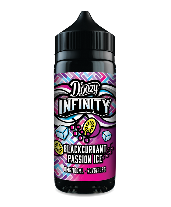 00ml Doozy Infinity Shortfill bottle – Blackcurrant Passion Ice flavour vape juice, 70/30 VG/PG blend