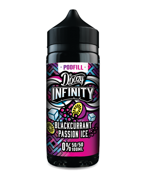 100ml Doozy Infinity Pod Fill – Blackcurrant Passion Ice vape juice, 50/50 VG/PG e-liquid for pod kits