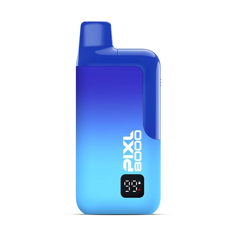 Blue and gradient electronic device with 'Pixl 8000' branding on a white background
