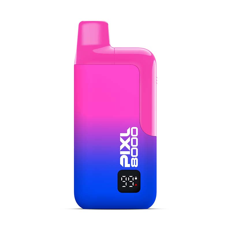 Gradient pink to blue device with 'Pixl 8000' branding on a white background