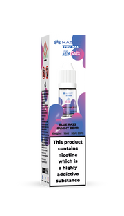Hayati Pro Max Blue Razz Gummy Bear 10mg Vape juice packaging with colorful design on a white background