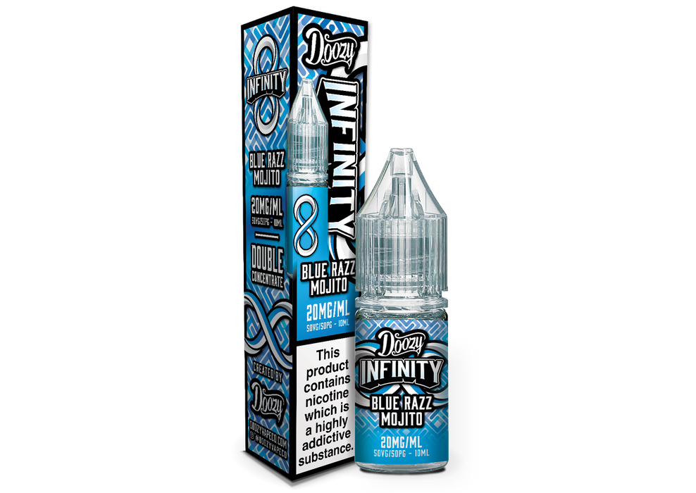 Blue Razz Mojito vape juice bottle – Doozy Infinity nic salt with raspberry and mojito flavour