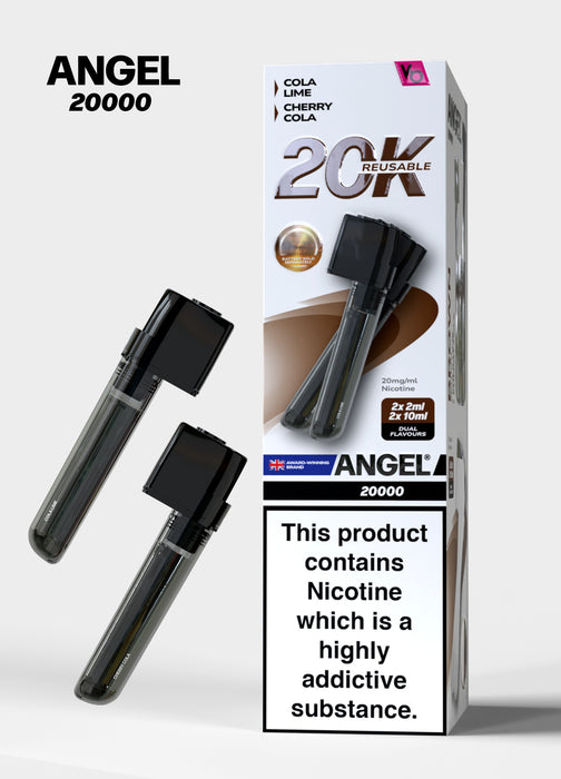 Packaging of Angel 20000 vape Pods with nicotine warning label on a white background Brown Edition