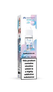 Hayati Pro Max vape juice packaging with nicotine warning label on a white background bubblegum ice 20mg