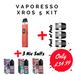 Vaporesso XROS 5 Kit with vape device, pods, and nicotine salts on a white background