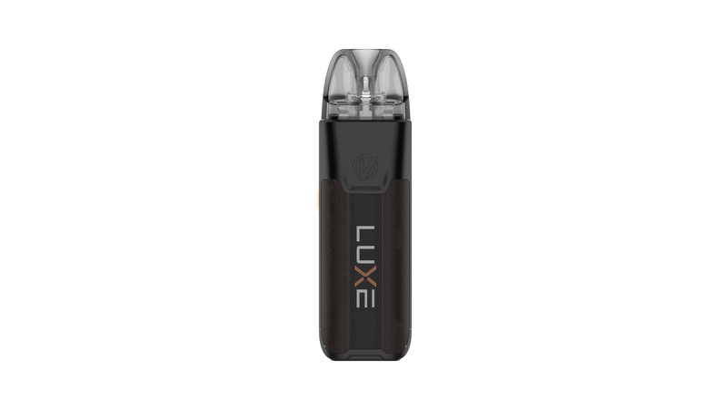 Black leather XR Max 2 vape device with 'LUXE' vaporesso vape kit branding on a white background