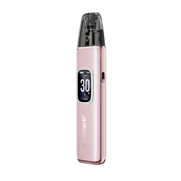 Pink  argus g3 vape device with digital display on a white background