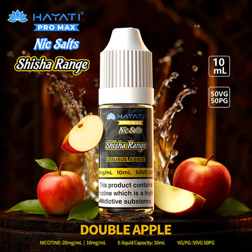 Double Apple with a eliquid bottle and Hayati Promax Shisha logo 