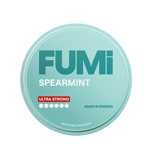 Fumi Spearmint Ultra Strong nicotine pouch container on a white background