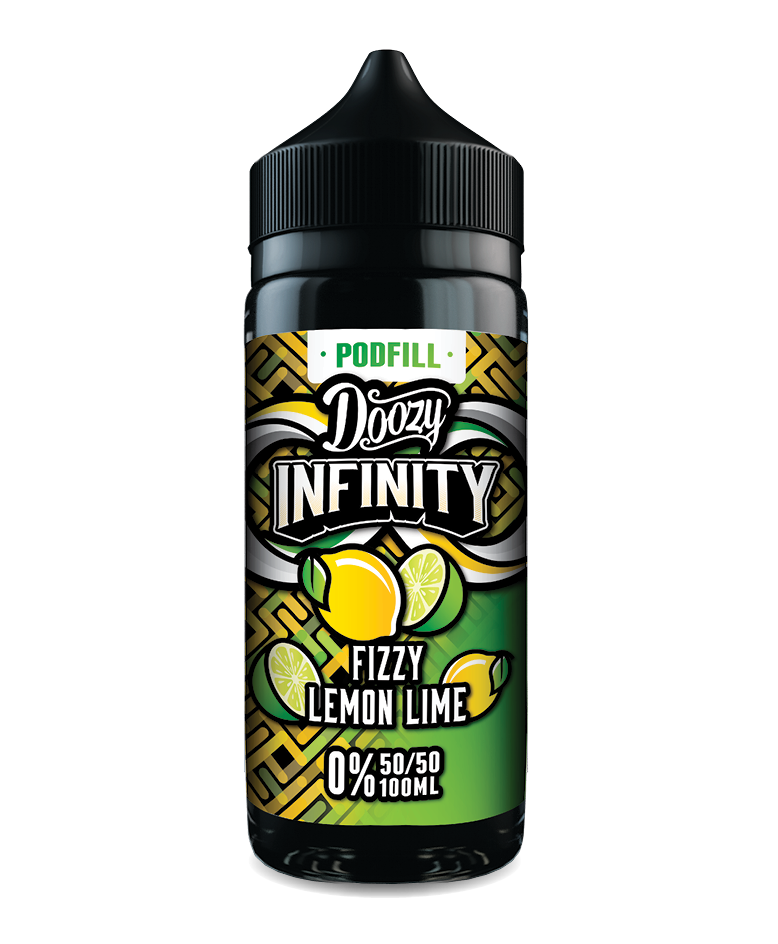 100ml Doozy Infinity Pod Fill – Fizzy Lemon Lime citrus vape juice, 50/50 VG/PG for pod kits and MTL vaping