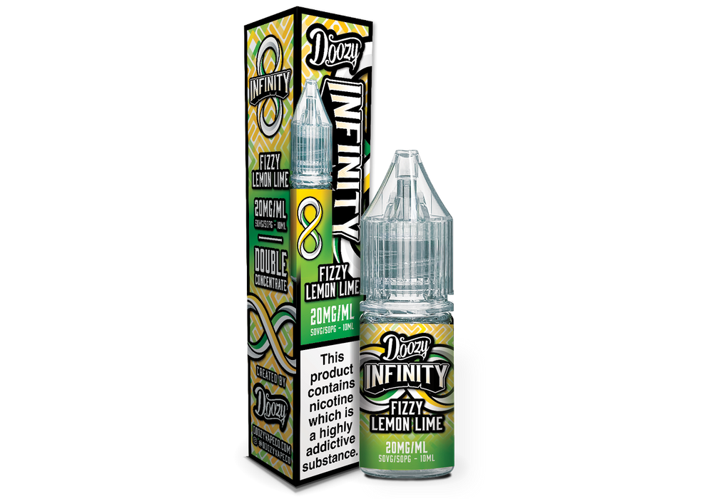 Fizzy Lemon Lime vape juice bottle – Doozy Infinity nic salt with citrus lemon and lime flavour