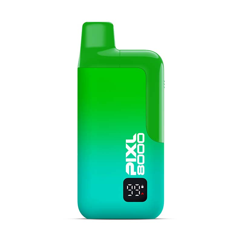 Green and blue electronic device with 'Pixl 8000' branding on a white background