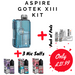 Aspire Gotek XIII kit with additional packs of pods and nic salts on a white background