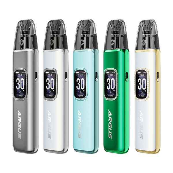 Five ARGUS G3 vape devices in different colors on a white background