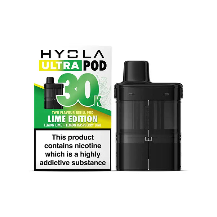Hyvla Ultra Pod vaping device with packaging on a white background Lime Edition