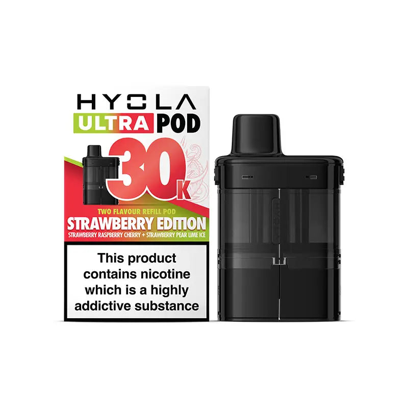 Hyvla Ultra Pod strawberry edition with packaging on a white background