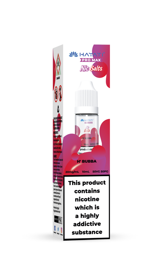 Hayati Vape juice packaging with brand logo and product details on a white background H'Bubba 20mg
