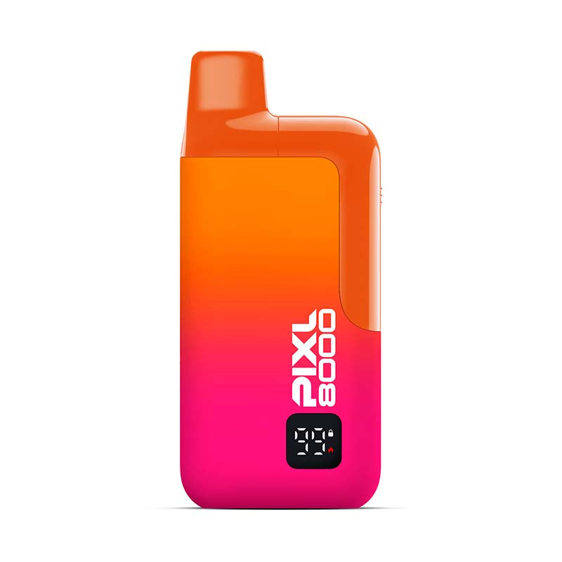 Gradient orange to pink device with 'Pixl 8000' branding on a white background
