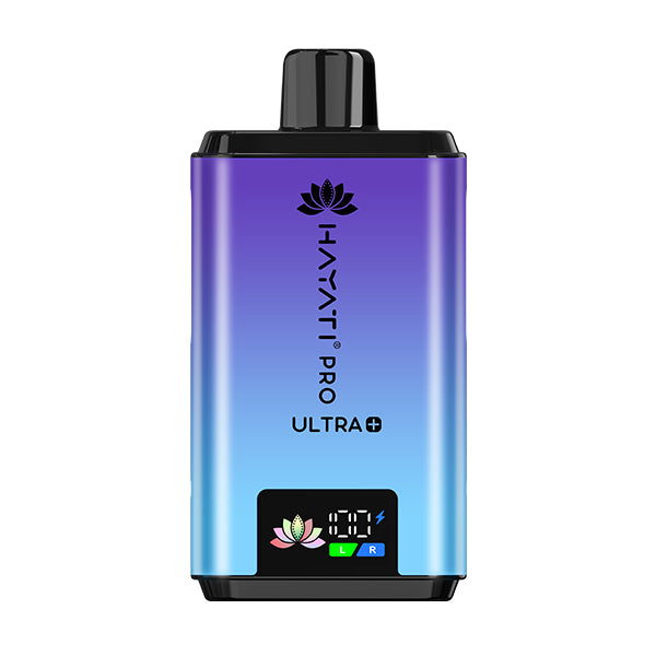 Blueberry Raspberry Hayati Pro Ultra Vape device with gradient purple to blue color on a white background