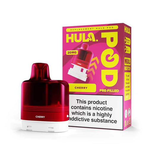 Red Hula Pod cherry pre-filled vape pod with packaging on a white background