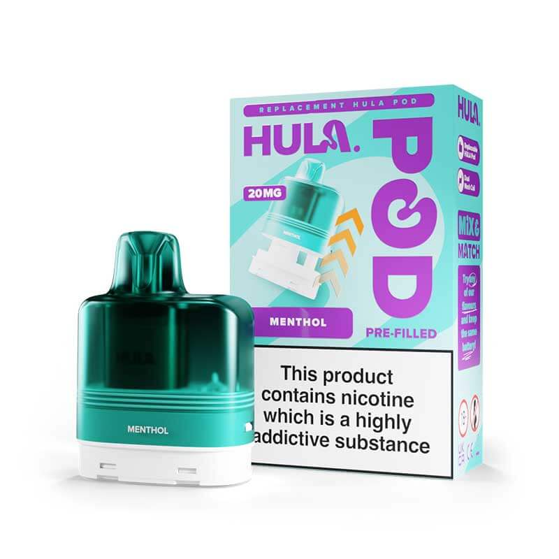 Hula menthol vape pod with packaging on a white background