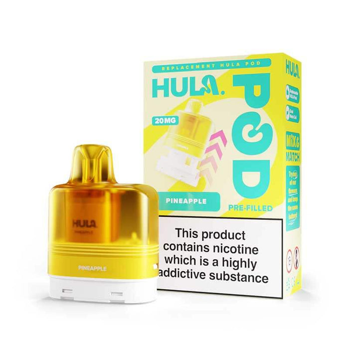 Hula pineapple pre-filled vape pod with packaging on a white background