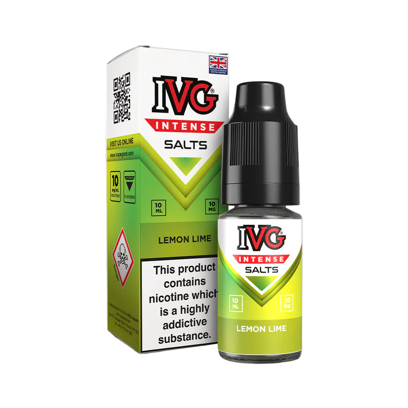IVG Intense Salts Lemon Lime e-liquid bottle and packaging on a white background