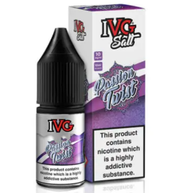 Purple and silver packaging bottle with "IVG Passion Twist" Branding