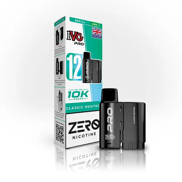 IVG Pro classic menthol vaping pods and packaging on a white background