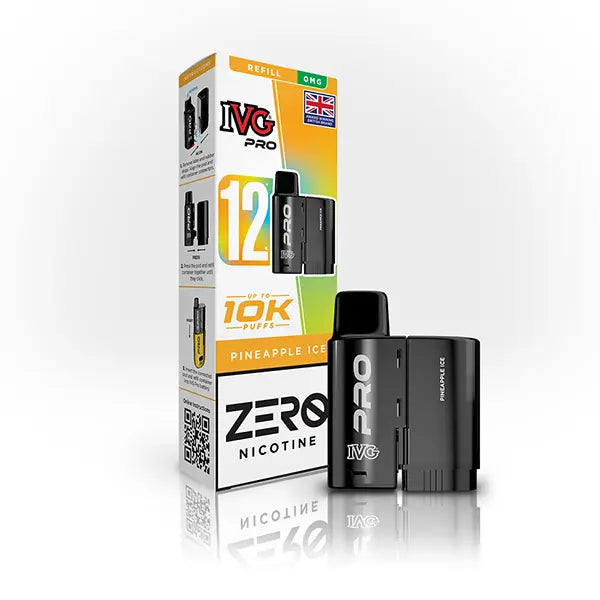 IVG Pro pineapple ice vaping pod and packaging on a white background