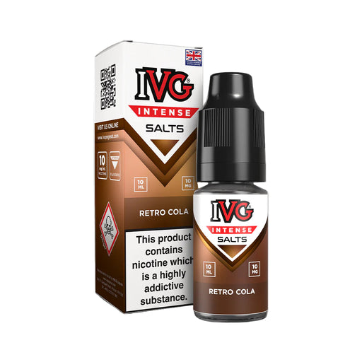 IVG Intense Retro Cola Nic Salt with brown and white packaging