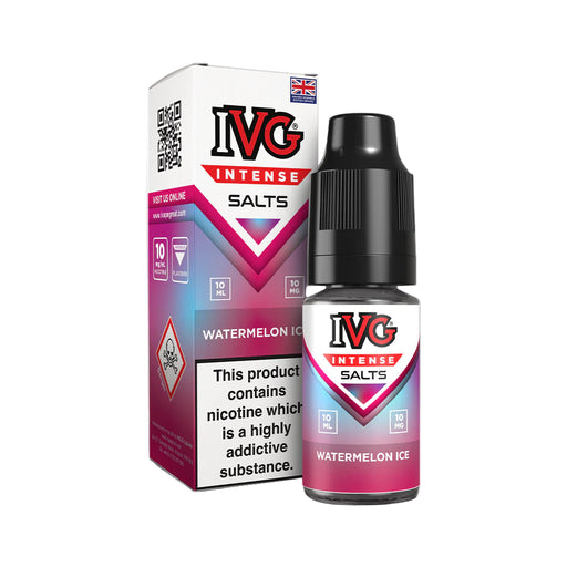 IVG Intense Salts watermelon ice e-liquid bottle and packaging on a white background