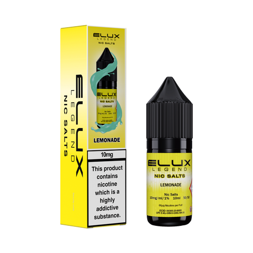 Elux Legend Nic Salts Lemonade bottle and packaging on a white background