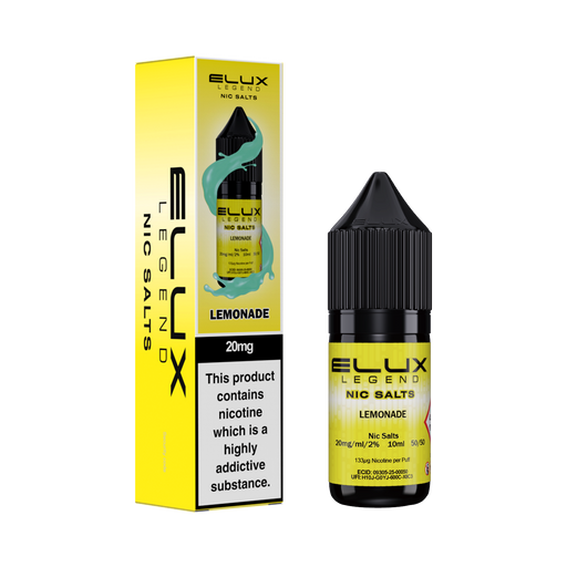 Elux Legend Nic Salts Lemonade bottle and packaging on a white background