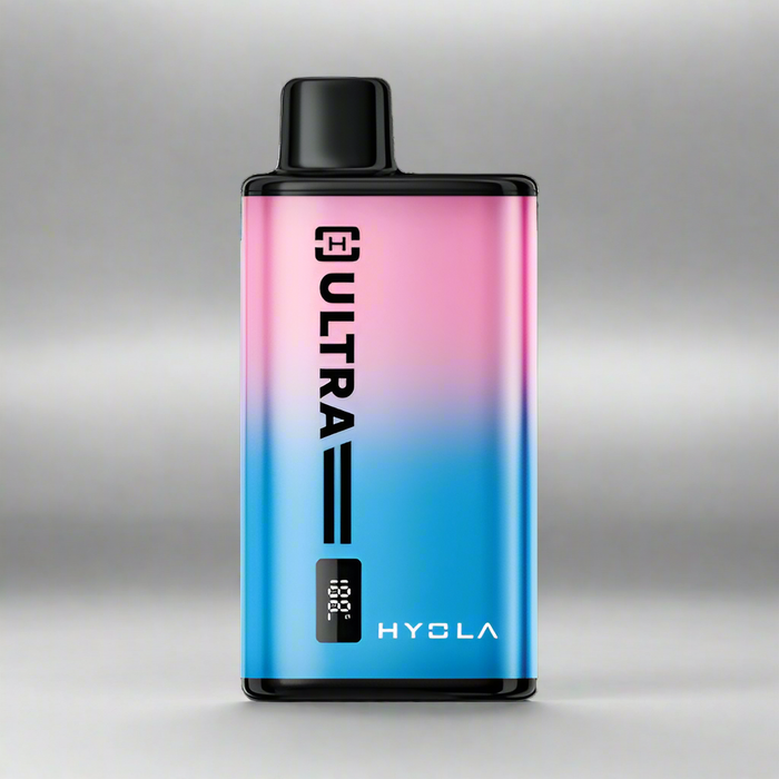 Gradient blue to pink vape device with 'HYOLA' branding on a white Lemonade Edition 