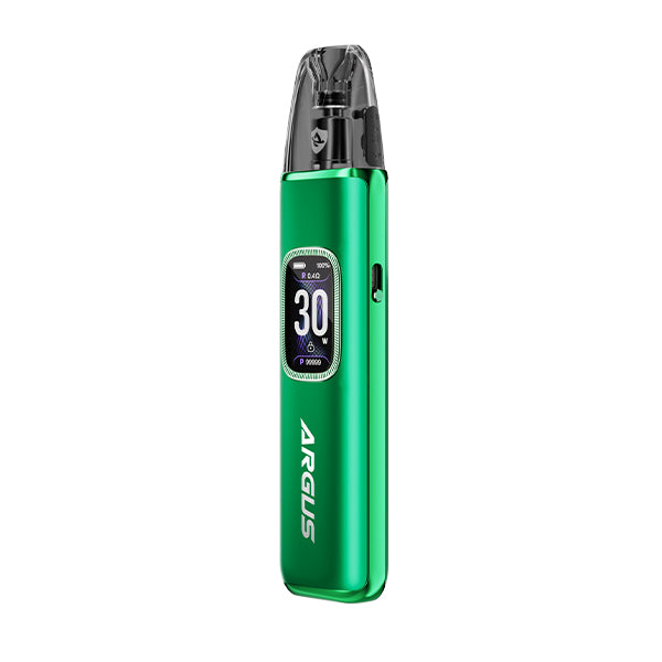Green  argus g3 vape device with digital display on a white background